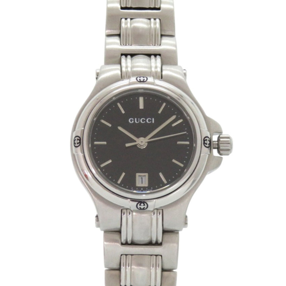 Excellent condition Gucci 9040L black dial stainless steel silver quartz watch 0028GUCCI — Good