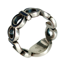 GUCCI 925 Interlocking GG Logo Silver Ring, Size 16 (equivalent to size 1), with Box, Blue Silver, Men's/Women's — Like New