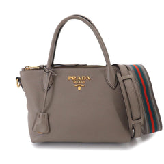 Prada 2-way Hand/Shoulder Handbag, Leather, Gray, 1BA111, Gold Hardware — Like New