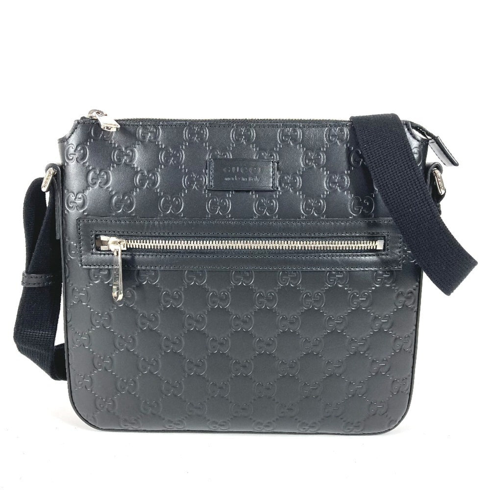 GUCCI 406410 GG Embossed Guccissima Logo Bag, Crossbody Pouch, Shoulder Leather, Black, Men's and Women's — Like New