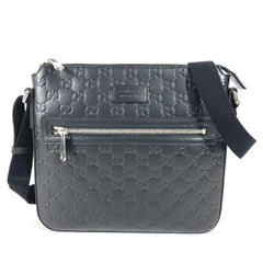 GUCCI 406410 GG Embossed Guccissima Logo Bag, Crossbody Pouch, Shoulder Leather, Black, Men's and Women's — Like New