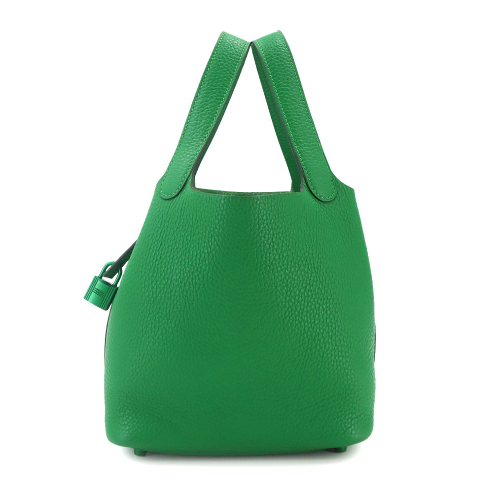Piko Hermes Picotin Lock PM Monochrome Handbag, So Green, Taurillon Clemence Leather, Bamboo, Z Stamp — Like New