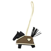 Hermes Rodeo Robeo Coeur PM accessory bag charm, Agneau Milo Swift leather, black, Etoupe, Craie, K stamp — New - Store Return