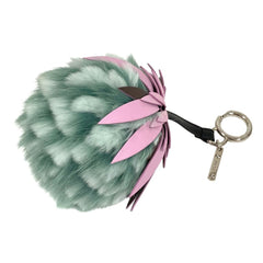 FENDI Pineapple Motif Pom-Pom Fur Charm, Light Green, Women's — Like New