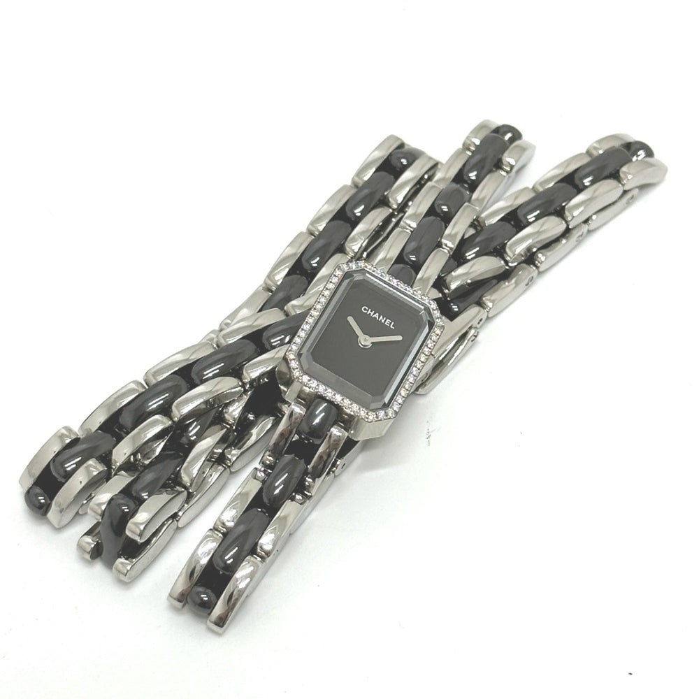 CHANEL Premiere Triple Bracelet Watch H3058 with Diamond Bezel, Stainless Steel/Ceramic, Black — Good