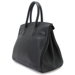 Hermes Birkin 30, Taurillon Clemence leather, black, handbag, □R stamp, silver hardware — Like New