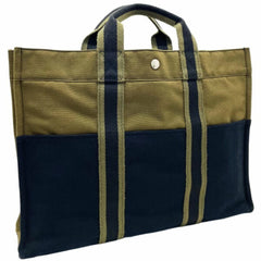 Hermes Tote Bag Foule MM Canvas Khaki Green Black HERMES Bicolor Handbag Unisex AHN-15146 — Like New