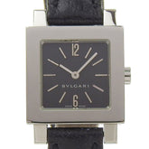 Bvlgari Quadrato SQ22SL Women's Watch, Stainless Steel with Embossed Leather, Quartz Movement, Analog Display, Black Dial — Good