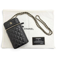 CHANEL Matelassé Caviar Skin Vanity Phone Bag Chain Shoulder Bag, Black with Gold Hardware, Made in Italy, Women's — Like New
