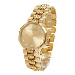 Dior Depose Octagon Watch 45 154 Quartz Gold Dial Stainless Steel Rhinestone Women's — Good