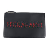Salvatore Ferragamo studded clutch bag 24 A121 leather black — Like New