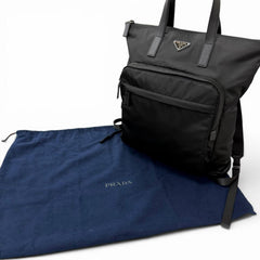 PRADA 2VG098 Triangle Logo Saffiano Leather Re-Nylon 2-Way Backpack Tote Bag Black Made in Italy Men's with Dust — Like New