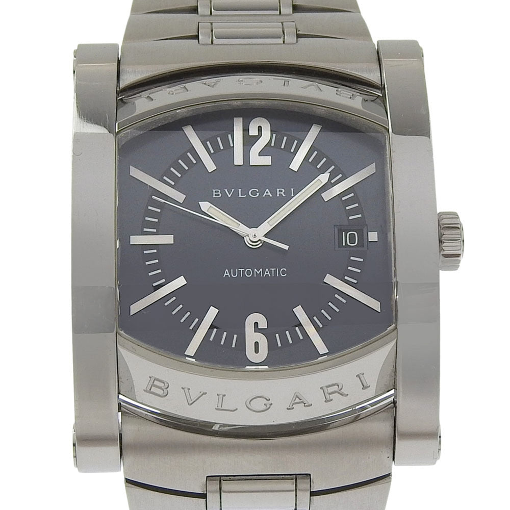 Bulgari BVLGARI Assioma Watch AA48S Stainless Steel Silver Automatic Analog Black Dial Men's — Good