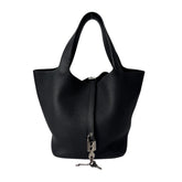 Hermes Picotin Lock MM Noir Black Taurillon Clemence Handbag A Stamp Women's — Like New