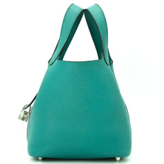HERMES Picotin Lock PM handbag, Taurillon Clemence leather, Malachite Green — Like New