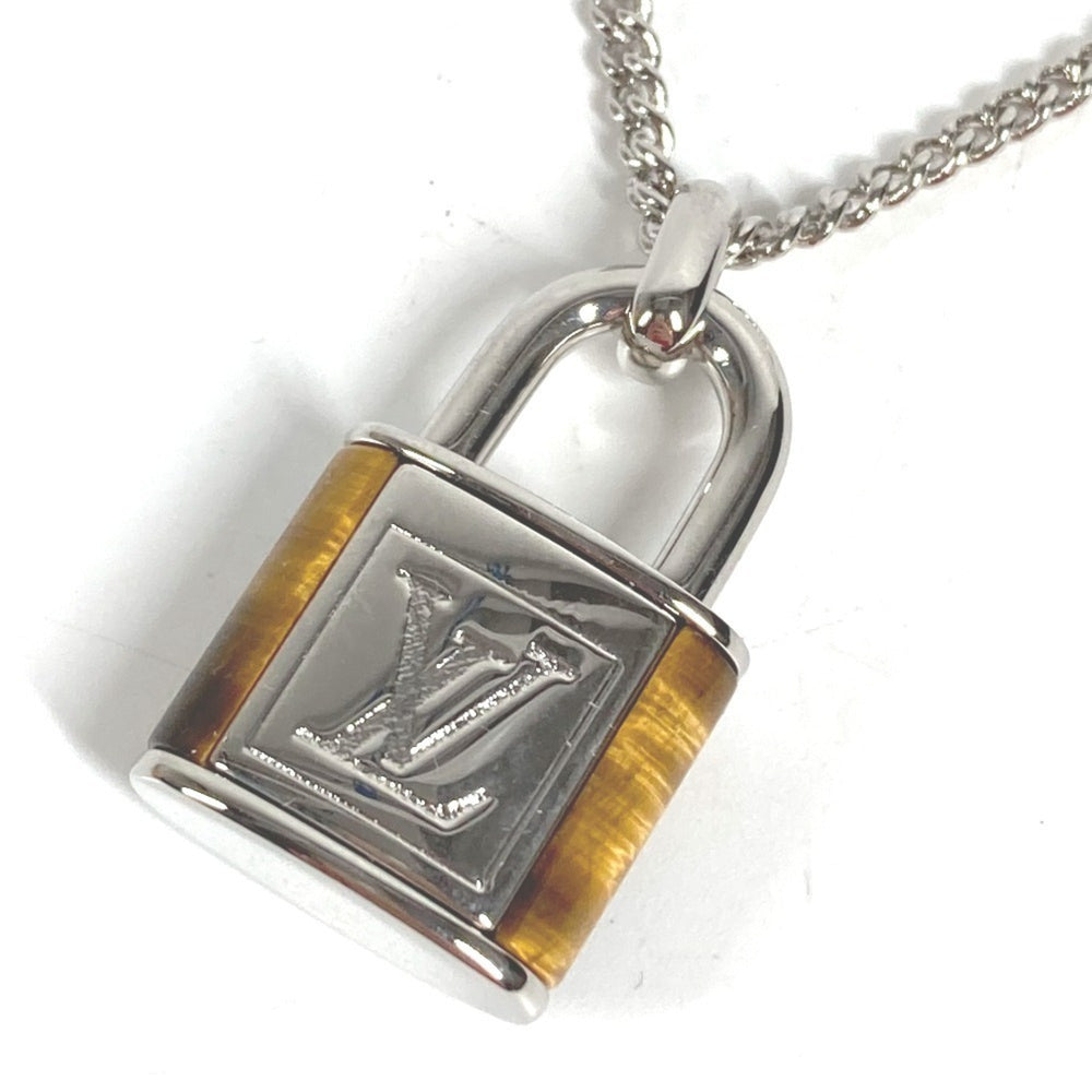 LOUIS VUITTON M62668 Collier LV Stone Tiger Eye Pendant Necklace, Accessory, Chain Metal, Men's, Women's, Silver — Like New