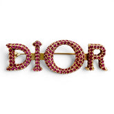 Christian Dior DIOR logo rhinestone brooch, pink with gold hardware, women's accessory, comes box and dust bag — Like New