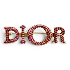 Christian Dior DIOR logo rhinestone brooch, pink with gold hardware, women's accessory, comes box and dust bag — Like New
