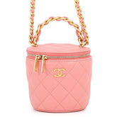 Chanel Chain Shoulder Bag, Coco Mark, Matelassé Vanity Case, Lambskin, CHANEL Handbag, Women's — Like New