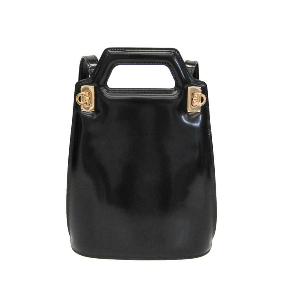 Salvatore Ferragamo Gancini Wanda DH-21 3494 Women's Leather Handbag,Shoulder Bag Black — Like New