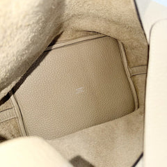 Hermes Picotin Lock MM handbag for women, beige, HERMES X stamp, Taurillon leather, silver hardware, 2016 model — Like New
