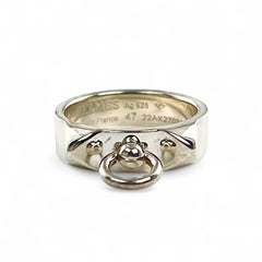 HERMES Collier de Chien Ring, AG925 Silver, Size 47, Made in France, Women's — Like New