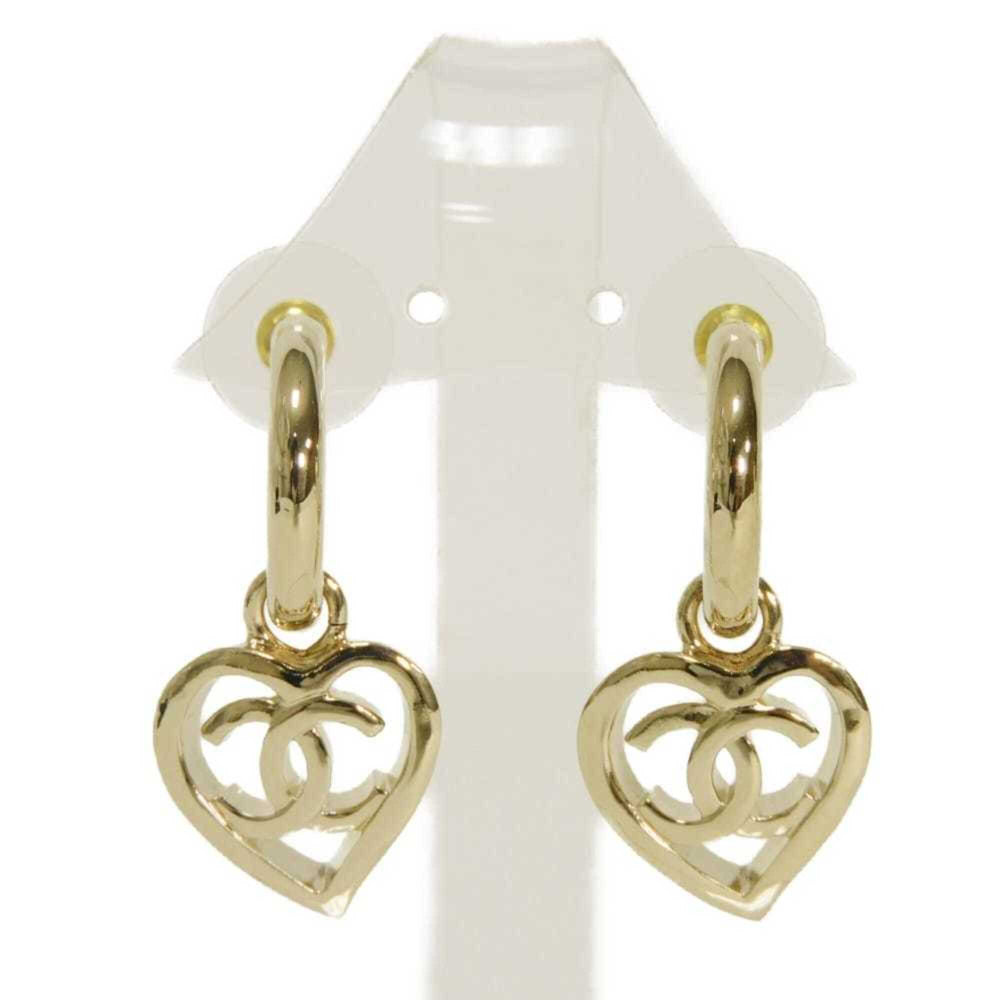 Chanel CHANEL Earrings Heart Coco Mark Hoop Swing Stud B22P CC Gold AB7919 Women's — Like New