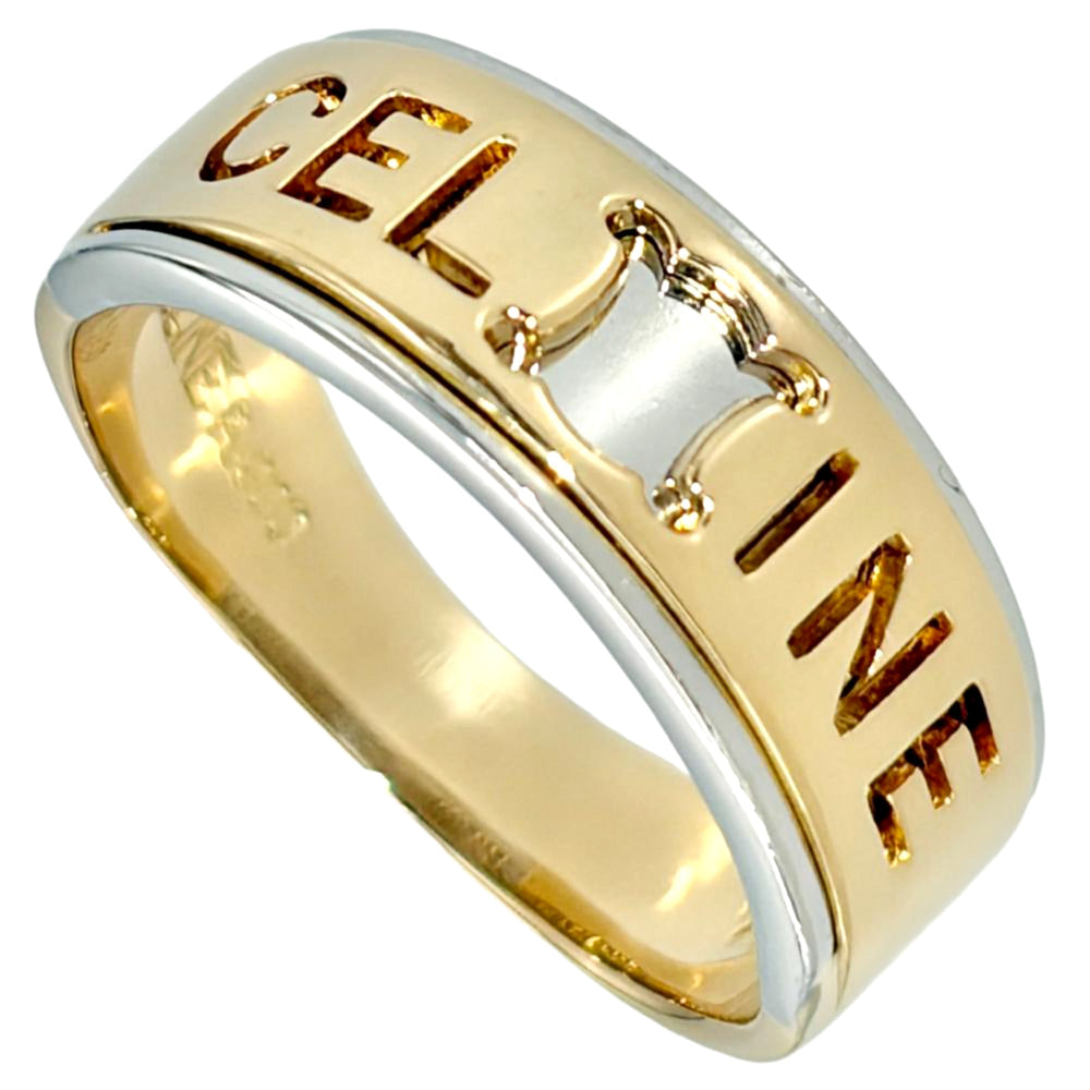 Celine Macadam Logo Bicolor Ring, Approx. 18K Yellow Gold (5.9g), Platinum 900 Combination, Women's Ring — Like New