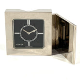 GUCCI REF0840 Logo Travel Watch Interior Table Clock SS Men's Women's Silver — Good