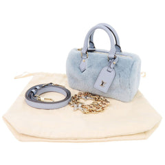 Louis Vuitton Nano Speedy M11399 IC 2-Way Leather Mink Fur Light Blue Handbag LV 1052 LOUIS VUITTON — Like New