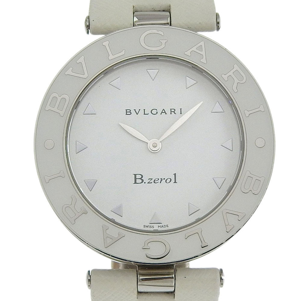BVLGARI Bzero1 Watch, BZ35S/BZ35WLSL, Stainless Steel and Leather, Quartz Movement, Analog Display, White Dial, Women's — Very Good