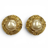 CHANEL Vintage 93A Faux Pearl Coco Mark Earrings, Gold and Ivory, Made in France, Women's, with Box — Like New