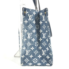 LOUIS VUITTON M59608 Monogram Denim Jacquard On the Go MM Bag Tote Shoulder Canvas Leather Women's Marine Blue D-240804-17 — Like New