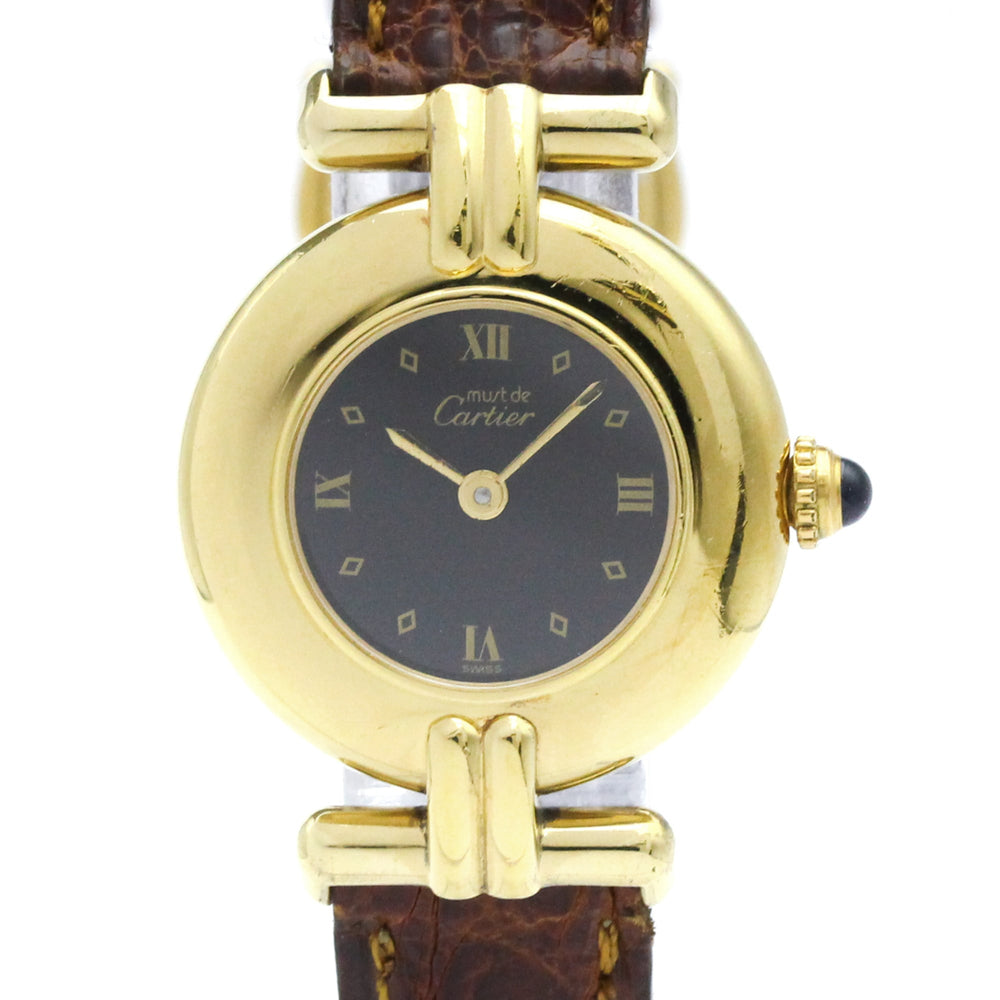 CARTIER Must Colisee Gold Plated Leather Quartz Ladies Watch 590002 — Good