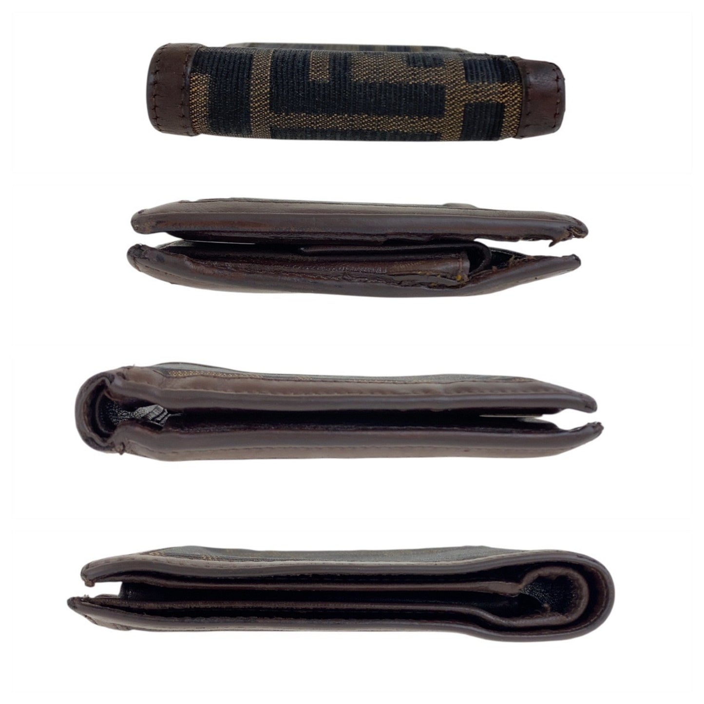 FENDI Zucca Brown Leather Canvas Wallet with Silver Hardware, Size 810 11018 6877, Compact for Women