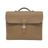 Hermes Sac A Depeche Men's Taurillon Clemence Leather Briefcase,Document Case Etoupe Gray — Like New