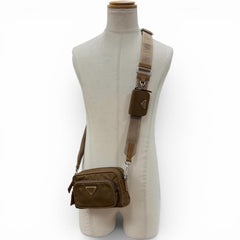 PRADA 2VH172 Nylon Leather Triangle Logo Plate Re-Nylon Shoulder Bag with Pouch Brown Made in Italy Men's — Like New