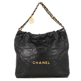 Chanel handbag, 22 medium, shiny calfskin, AS3261, CHANEL shoulder bag, black, handbag for women — Like New