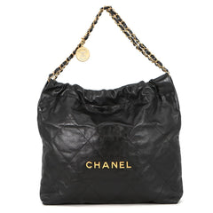 Chanel handbag, 22 medium, shiny calfskin, AS3261, CHANEL shoulder bag, black, handbag for women — Like New
