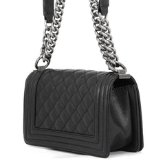 Chanel Chain Shoulder Bag Matelassé Coco Mark Boy Small Caviar Skin A67085 CHANEL Black Handbag Women's — Like New