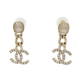 CHANEL Coco Mark Chain Swing Earrings GP Crystal Rhinestone Gold C23C — Like New