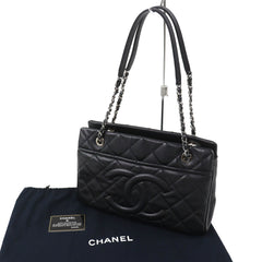 CHANEL A67294 Caviar Skin Coco Mark Matelassé Chain Tote Bag, Black with Silver Hardware, Comes Dust Made in Italy, Women's, Very Popular, Highly Recommended ◎ — Like New