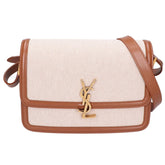 Yves Saint Laurent SAINT LAURENT PARIS 634305 Canvas x Leather Solferino Medium Flap Shoulder Bag, Natural Brown, Gold Hardware, Women's — Like New