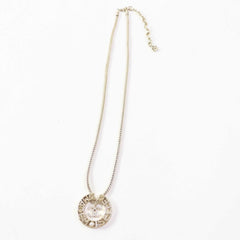 CHANEL Y22X MADEMOISELLE Rhinestone Coco Mark Necklace Pendant Gold with Box for Women — Like New