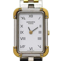 Hermes watch, Croisière, white, silver, gold, CR1.240 battery-operated, stainless steel, quartz movement — Good