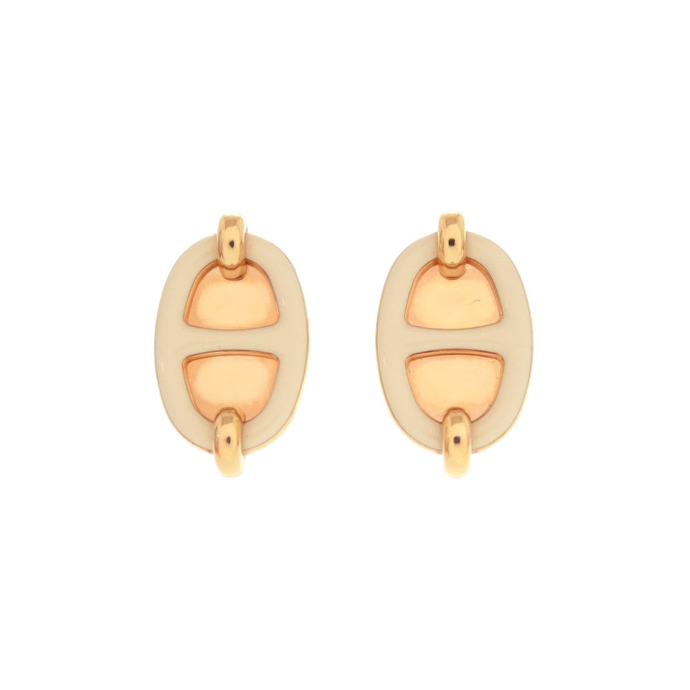 Hermes Mini Maillon Earrings H100052FOD3 Metal Cream White 1486HERMES — Like New