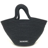 BALENCIAGA 695612 Logo Ibiza Basket Bag Small with Strap Black Cord Tote Summer Handbag Nylon Lambskin Women's — Like New
