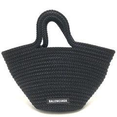 BALENCIAGA 695612 Logo Ibiza Basket Bag Small with Strap Black Cord Tote Summer Handbag Nylon Lambskin Women's — Like New