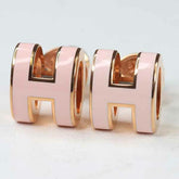 Hermes HERMES Earrings "Mini Pop H" Ash Lacquer Metal Rose Dragee Golden Unused — New - Store Return