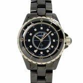 Chanel J12 33mm H1625 Women's Watch, 12 Diamonds, Date Display, Black Ceramic Quartz Watch — Very Good